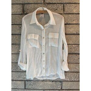 Wrangler Rock 47 Womens White Sheer Button-Up Shirt With Bull Skull Rhinestone D